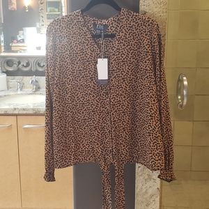 FDJ Petite Brown Leopard Print Tie-Front Blouse